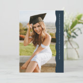 シンプルトレンディーウェーブエッジネイビーブルー写真卒業 招待状 (スタンド正面)
