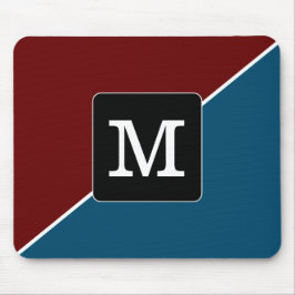 シンプルトレンディーカラーリングブルガンディブルーブラックイニシャル マウスパッド