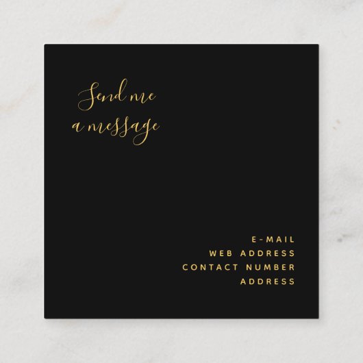 シンプルトレンディー金ゴールドグリッターブラックスクリプト名 スクエア名刺 (裏面)