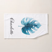 シンプルトロピカルウォーター色モンステラ葉 ハンドタオル (ハンドタオル)