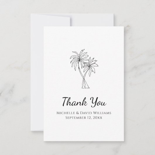 シンプルトロピカルパームツリーズ目的地の結婚式 サンキューカード (正面)