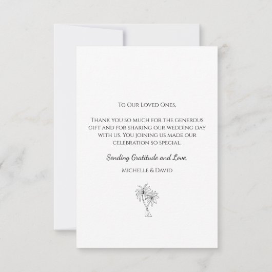 シンプルトロピカルパームツリーズ目的地の結婚式 サンキューカード (裏面)