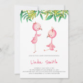 シンプルトロピカル フラミンゴ双子ベビーシャワー 招待状 (正面)