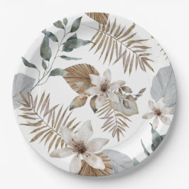 シンプルトロピカル ブライダルシャワープレート | 緑の葉 ペーパープレート