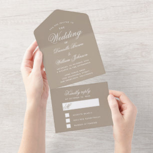 シンプルトープ結婚式招待状&取り外し可能RSVP オールインワン招待状