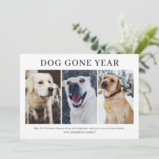 シンプルドッグ行った年3写真クリスマス シーズンカード (スタンド正面)