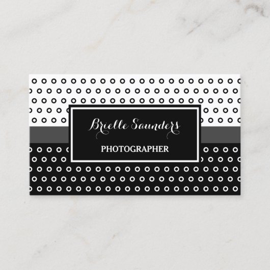 シンプルドット白黒グレーストライプ線 名刺 (正面)