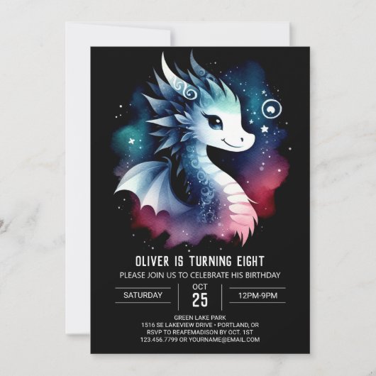 シンプルドラゴン誕生日の子ども 招待状 (正面)