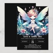 シンプルドリーミーフェアリー誕生日 招待状 (正面/裏面)