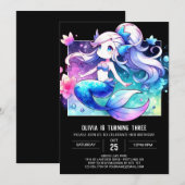 シンプルドリーミーマーメイド誕生日 招待状 (正面/裏面)
