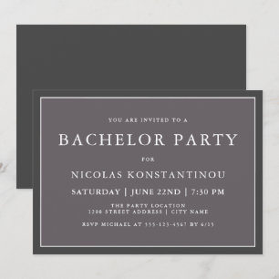 シンプルニュートラスタイリッシュルダークグレーバチュラーパーティ 招待状