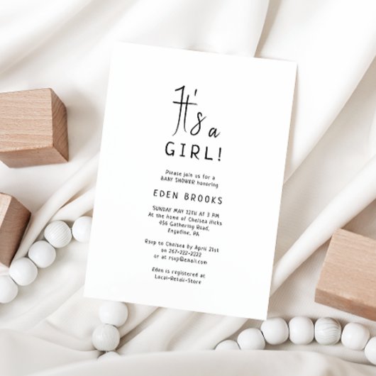 シンプルニュートラルだ女の子だ！赤ちゃんシャワー 招待状