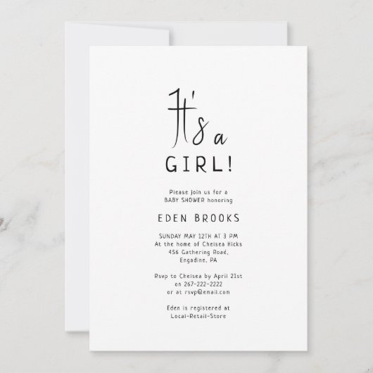シンプルニュートラルだ女の子だ!赤ちゃんシャワー 招待状 (正面)
