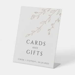 シンプルニュートラルベージュ植物用カードとギフト 台座サイン