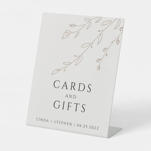 シンプルニュートラルベージュ植物用カードとギフト 台座サイン (正面)