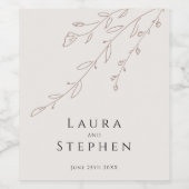 シンプルニュートラルベージュ結婚ボタニカルカスタム ワインラベル (シングルラベル)