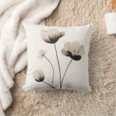 シンプルニュートラルホワイトポピー花模様ズバイアヴァ クッション (ブランケット)