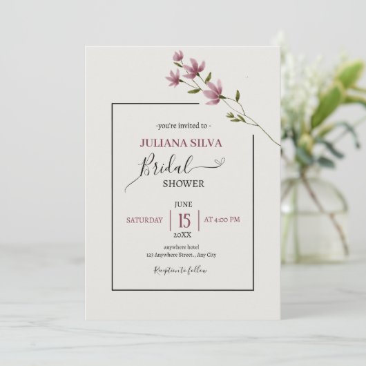 シンプルニュートラルボホワイルドフラワーブライダルシャワー 招待状 (スタンド正面)