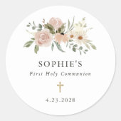 シンプルニュートラル水彩花First Communion ラウンドシール (正面)