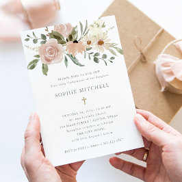 シンプルニュートラル水彩花First Communion 招待状