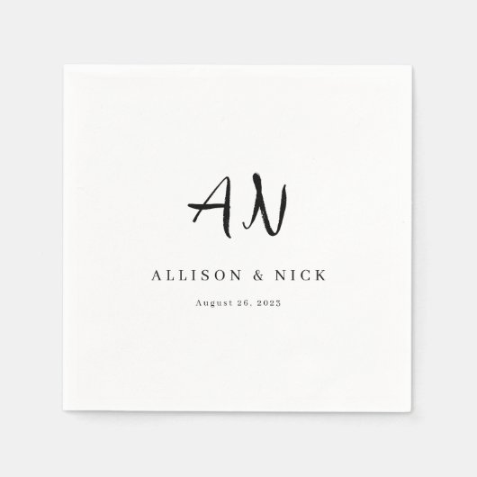 シンプルニュートラル結婚モノグラム スタンダードカクテルナプキン (正面)