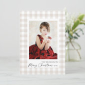 シンプルニュートラルGingham写真クリスマスカード シーズンカード (スタンド正面)