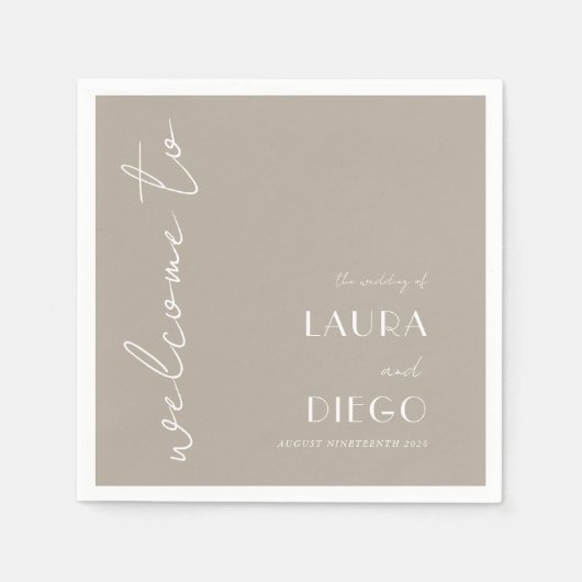 シンプルニュートラ結婚ル歓迎サイン スタンダードカクテルナプキン (正面)