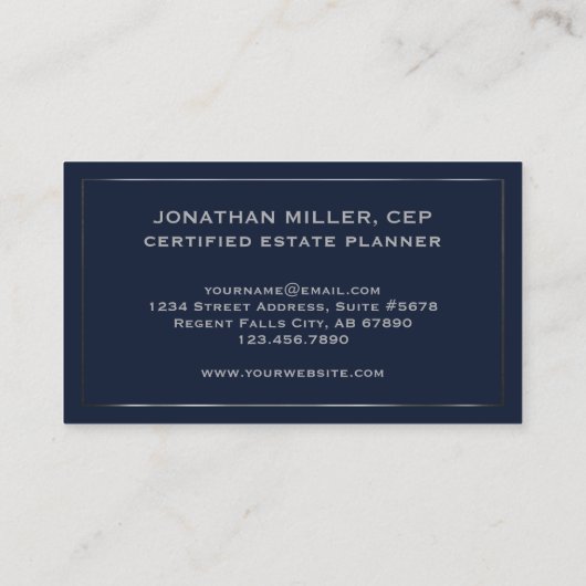 シンプルネイビエレガントーブルーとシルバー 名刺 (裏面)