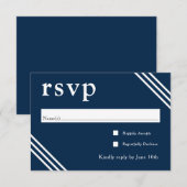 シンプルネイビエレガントーブルーウェディングRSVP エンクロージャーカード (正面/裏面)