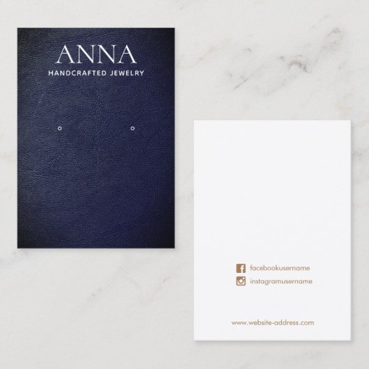 シンプルネイビエレガントーレザーイヤリングディスプレイ 名刺 (正面/裏面)