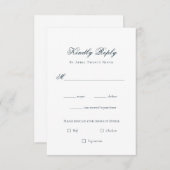 シンプルネイビエレガントー&ホワイトウェディングRSVPカード 出欠カード (正面/裏面)