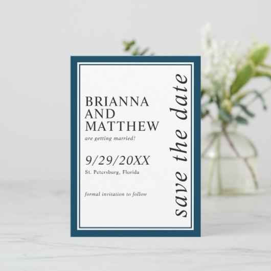 シンプルネイビクラシックーブルーウェディング日付を保存 セーブザデート (スタンド正面)