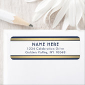 シンプルネイビストライプーブルーホワイト金ゴールド差出人住所 ラベル (インサイチュ)