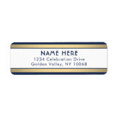 シンプルネイビストライプーブルーホワイト金ゴールド差出人住所 ラベル (正面)