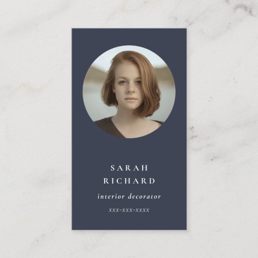 シンプルネイビミニマルーブループロフェッショナルカスタム写真 名刺 (正面)