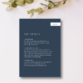 シンプルネイビミニマルーブルーモノグラム結婚の詳細 エンクロージャーカード