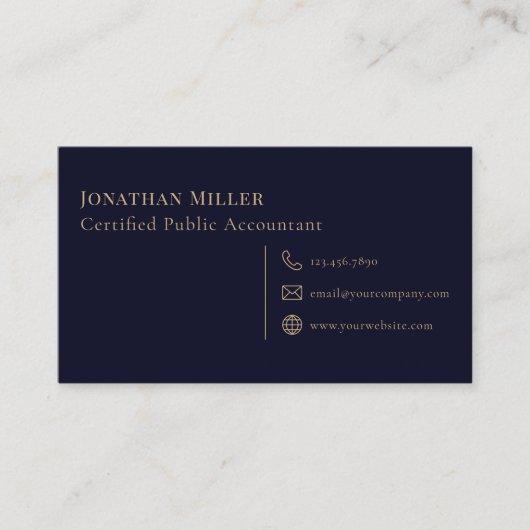 シンプルネイビモダンーブルーと金ゴールド 名刺 (正面)