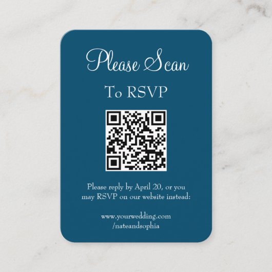 シンプルネイビモダンーブルーのスキ結婚ャンQRコード エンクロージャーカード (正面)