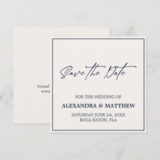 シンプルネイビモダンーブルータイポグラフィ セーブザデート (正面/裏面)