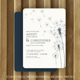 シンプルネイビモダンーブルーダンデリオ結婚ズ 招待状