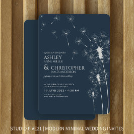 シンプルネイビモダンーブルーダンデリオ結婚ズ 招待状