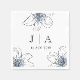 シンプルネイビモダンーブルーフラワーシック結婚ズナプキン スタンダードカクテルナプキン