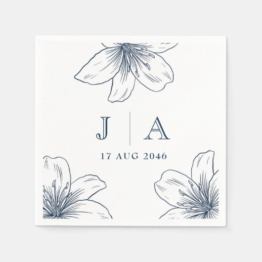 シンプルネイビモダンーブルーフラワーシック結婚ズナプキン スタンダードカクテルナプキン (正面)