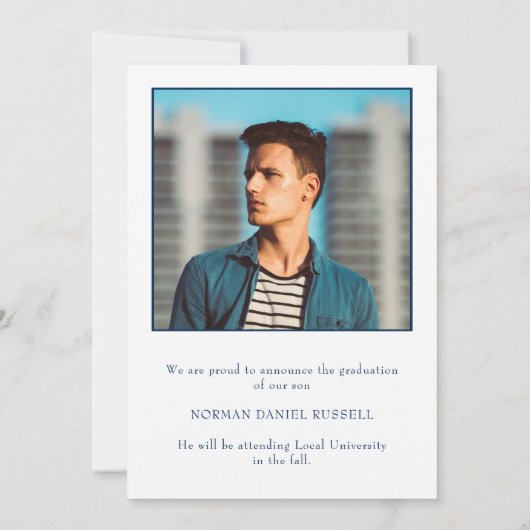 シンプルネイビモダンーブルーボーイ写真卒業 案内状 (裏面)