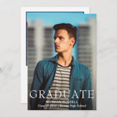 シンプルネイビモダンーブルーボーイ写真卒業 案内状 (正面/裏面)