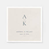 シンプルネイビモダンーブルーモノグラム結婚ズ スタンダードカクテルナプキン (正面)