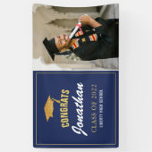 シンプルネイビモダンーブルー写真卒業 横断幕 (縦)