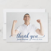 シンプルネイビモダンーブルー卒業サンキューカード サンキューカード (正面)