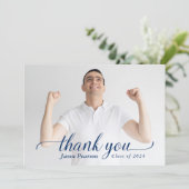 シンプルネイビモダンーブルー卒業サンキューカード サンキューカード (スタンド正面)