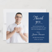シンプルネイビモダンーブルー卒業サンキューカード サンキューカード (裏面)